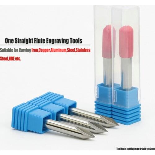 6*0.3mm 60 Angle V Carving Bit 1 Straight Flute CNC Aluminum Milling Cutters for Metal Router 3D Engraving Tool Carbide End Mill