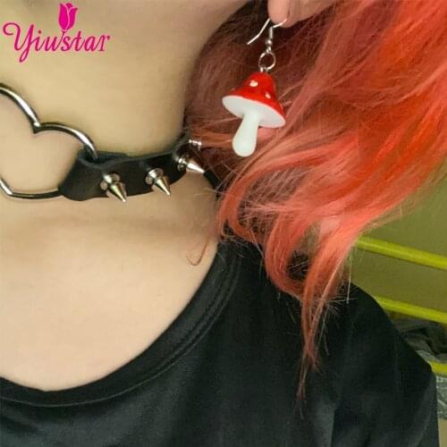 Hot Sale 1 Pair of Eco-Themed Female Girl Clipped on Mushroom Earrings Acrylic Mushroom Long Pendant Mushroom Hoop Earrings 2020