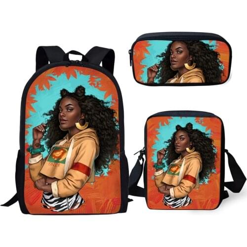 HaoYun Fashion Primary Students Backpack Kawaii African Girl Pattern Kids School Bags Black Afro Arts Design 3PCs/Set Book Bags