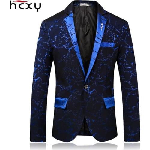 HCXY 2019 High quality Fashion Mens Printing Blazer Casual Slim Fit Prom Dress Blazer Men Stage Wear Blazers Male Suit Jacket
