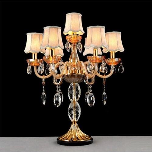 Crystal table decoration for weddings Modern luxury champagne color crystal table lamp European style bedroom bedside lighting