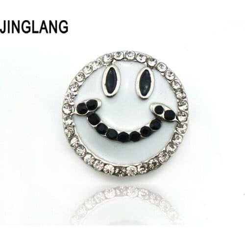 JINGLANG Wholesale Fashion 18mm Snap Buttons Fit Fashion Bracelets Round Rhinestone Smiley Flower Carved Jewelry