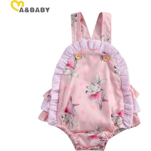 Ma&Baby 0-24M Easter Baby Girl Romper Outfits Newborn Infant Girls Bunny Flower Ruffles Jumpsuit Cartoon Rabbit Clothes Overall