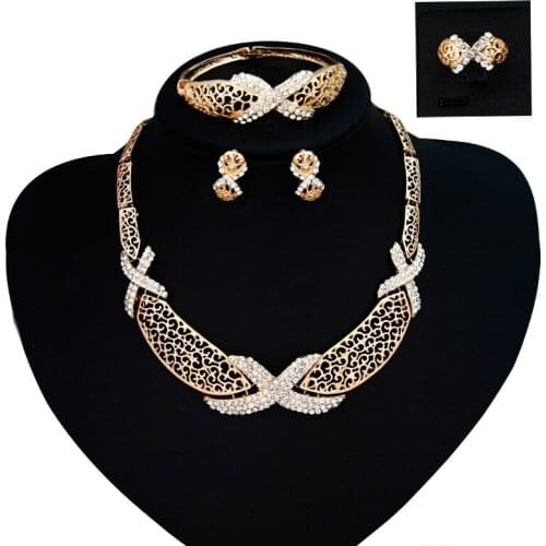 Exaggeration Jewelry Set Gold Filled Womens Wedding Necklace Earring Ring Bracelet A Family Of Four