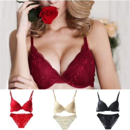 Brand New Women Sexy Lace Embroidery Lingerie Sets Push Up Bra Top and G-string Thong Underwear Set Ladies Nightwear