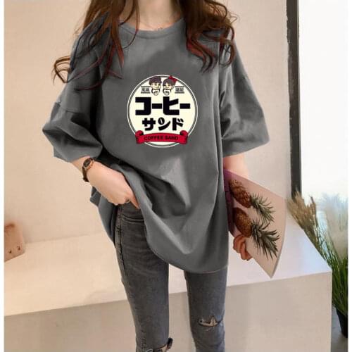 Korean Style Women T-Shirts For Loose HaIF Sleeve Round Neck Printed Ladies Tee Oversize Clothes