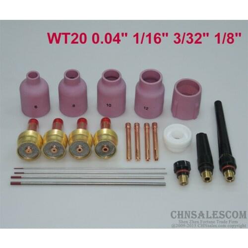 CHNsalescom 21 pcs TIG Torch Large Gas Lens WP-17/18/26 WT20 Tungsten 0.04" 1/16" 3/32" 1/8"