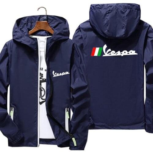 Vespa Italy Motorbike Bomber Jackets Zipper Men Women Casual Windbreaker Thin Reflective Hooded Coat Outwear Jacket Black 7XL