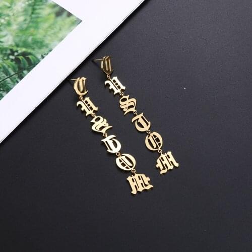 Lateefah Custom Old English Letter Earrings Name Earring Personality Letters Dangle Earrings Women Gold Custom Jewelry