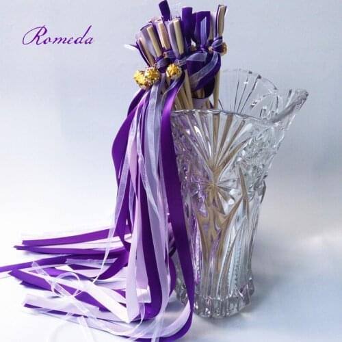 Hot Selling Purple and Light Purple Stain ribbon wands wedding wands ceremony wands with colorfull bell for wedding decoration