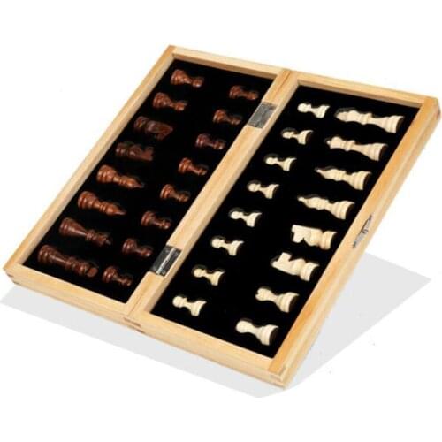 Magnetic/Non Magnetic Solid Wooden Chess Set Folding Board Game Children Beginners Travel Chess Storage Portable Childrens Gift