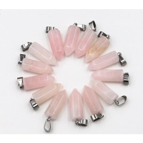Fashion High-quality Pink Crystal Winding Bullet Pendant Rose Quartzs Hexagonal Cylindrical Hexagonal Column Pendant