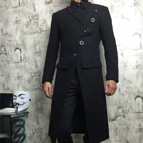 New Winter Windbreaker jacket Men Hairstylist Slim Wool Blend Coats Oversize Long Red Wool Trench Coat Outwear men clothes S-4XL