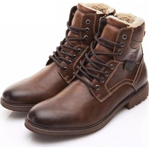 Men Boots 2020 Winter Lace Up Vintage Plush Keep Warm Ankle Snow Boots Men Footwear Leather Casual Shoes Botas Hombre Plus 39-48