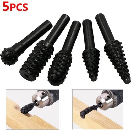 5PCS 1/4'' Drill Bit Set Cutting Tools for Grinding Wood Knife Carving Woodworking Tool Round Shank Rotary Burr Set 6mm