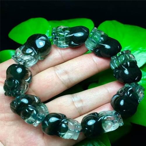 Genuine Natural Green Phantom Quartz Bracelets For Women And Men Powerful Stretch Pixiu Shape Crystal Bead Bracelet 27*17mm