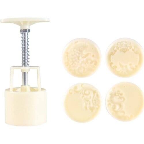 Plastic Mooncake Mold 65g Cookie Cutter 4 Round Square Stamps Hand Press Pastry 896A