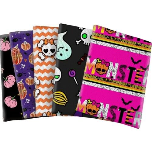 Pumpink Pattern Printed Halloween Twill Polyester Cotton Fabric for Hair Bow DIY Handmade Materials 50*145cm