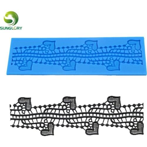 Heart Shaped Silicone Lace Mat Cupcake Decoration Sugar Lace Mold Fondant Border Decorative Cake Lace Mold Baking Tools Blue