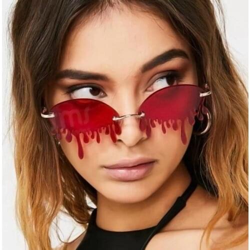 INS Clear Ocean tears sunglasses personality trendy Popular Unique Oval Ocean Tears Eyewear Rimless Sun Glasses Brand Designer