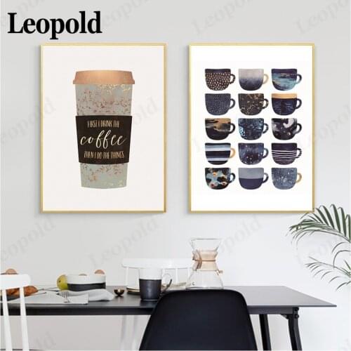 Modern Nordic Fashion Coffee Cup Canvas Poster Kitchen Utensils Picture Restaurant Decoration Frameless Painting
