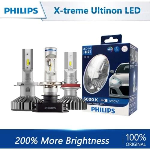 Philips X-tremeUltinon LED H4 H7 H8 H11 H16 HB2 HB3 HB4 9003 9005 9006 Car Head Light Auto Lamps 6000K White 200% More Bright 2X
