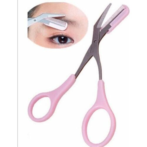 Girl Lady Pink Eyebrow Trimmer Eyelash Thinning Shaving Comb Eyelash Hair Clips Scissors Shaper Eyebrow Grooming Cosmetic Tool