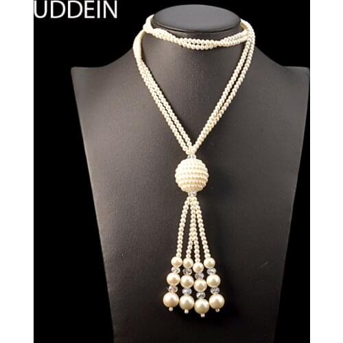 UDDEIN Long necklace pendant double layer simulated pearl chain statement necklace women Nigerian wedding African bead jewelry