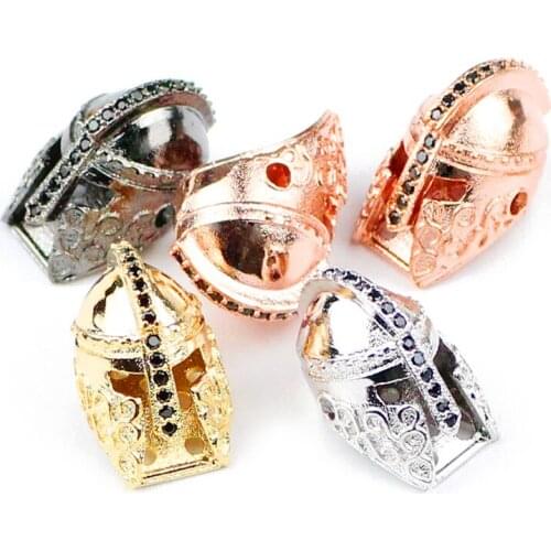 YHBZRET 2pcs 12mm Black Zircon helmet Pendant Copper Spacer beads Spartan Charms Loose bead Jewelry making bracelet DIY Findings