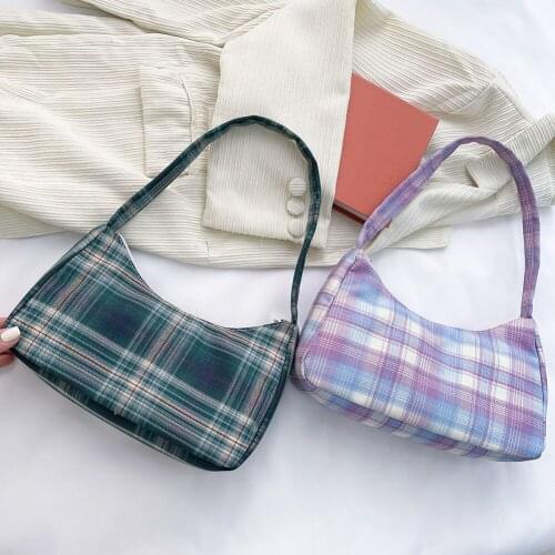 Female Cloth Causal Shoulder Underarm Bag Small Half Moon Checked Handbag Stylish Lady Plaid Print Shoulder Pouch