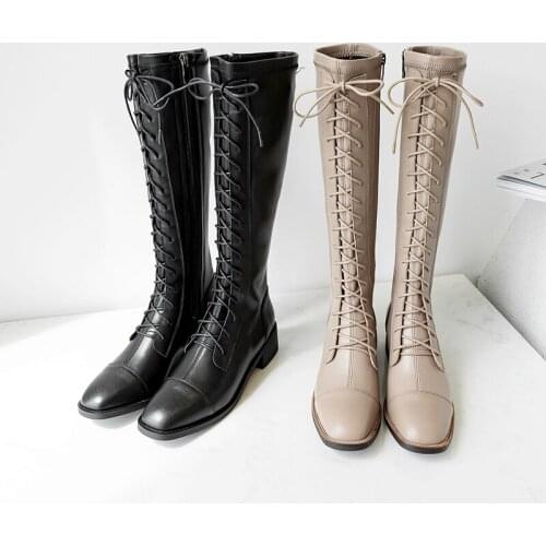 New style Ladies knee boots Genuine leather Riding boots Womens boots Side zipper Autumn and winter boots Womens shoes
