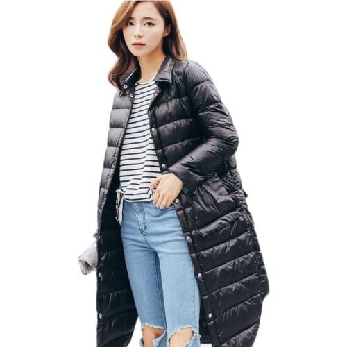 2020 New Winter lightweight Down Jacket Women mid-length Autumn Winter Loose White Duck Down Coats Korean Overcoats B612