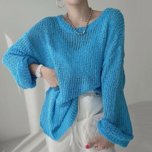 Korean Chic Early Autumn Thin Hollow Out Women Knitted Pullover Autumn Elegant Vintage Korean Long-sleeve Casual Vetement Femme