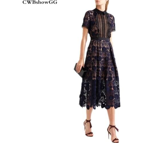 Self-Portrait designer dresses runway 2020 high quality New lace flower Slim female elegant hollow out patchwork long dress