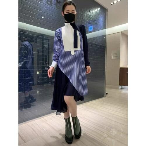 High 2021SS Summer Quality Luxury New Striped Patchwork Long Sleeve Dress For Ladies Gdnz 5.10