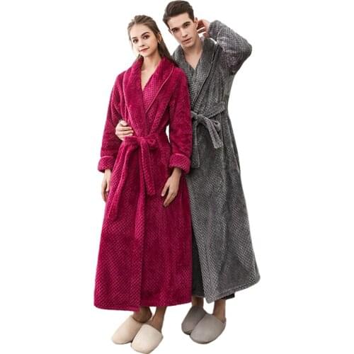Winter Thick Warm Flannel Robes Couple Nightgown Kimono Lovers Bath Gown Sleepwear Men Large Nightwear Womens Pyjamas Homewear