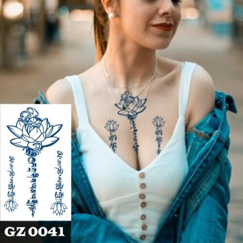1Pcs Herbal Extracts Juice Lotus Tattoos Body Art Waterproof Temporary Tattoo Sticker For Men Women
