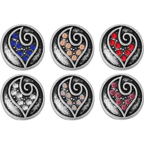 10pcs/lot New Snap Jewelry Vintage Rhinestone Love Heart 12mm Metal Snap Buttons Fit Button Snap Bracelets Necklace Jewelry