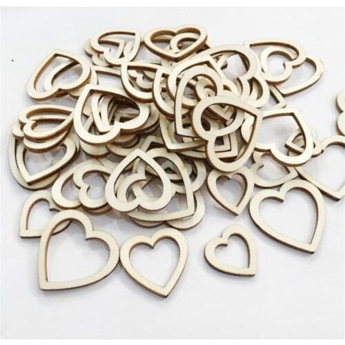 100pcs 1.5*1.4cm Hollow Love Heart Wooden DIY Laser Cut Embellishment Handcraft Engagement Wedding Party Decoration Supplies