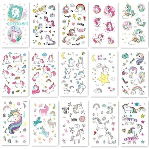15pcs/set Children Tattoo Sticker Cartoon Tatuajes Temporal Kids Waterproof Fake Tatoo Hand Taty Cute Unicorn Tatouage Body Art