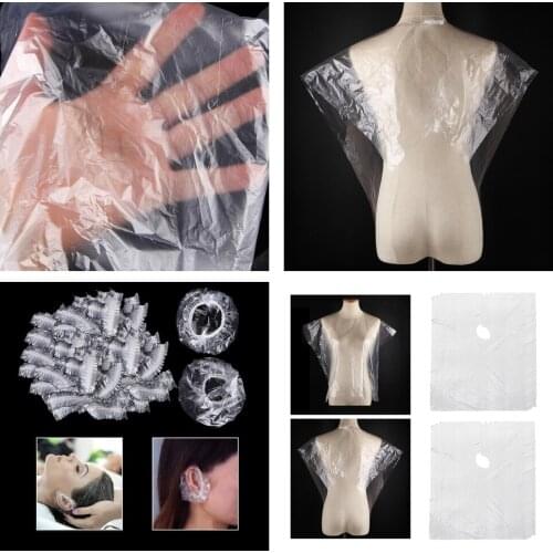 200Pcs Disposable Hair Cut Shawl Cape Gown Unisex Capes Apron + Ear Cover