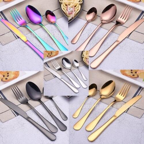 304 stainless steel western food steak, knife, fork, cutlery, four pieces of desserts, spoonfuls, gold, rose, gold, black