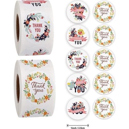 500Pcs/roll Floral Thank You Sticker for Party Wedding Envelope Gift Box/bag Sealing Stickers Seal Label DIY Diary Scrapbooking