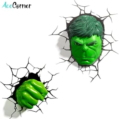 Acecorner Hulk Head Hand Superhero 3D Creative LED Wall Lamp Sticker Hanging Avengers Marvel Night Light for Christmas Kid Gift