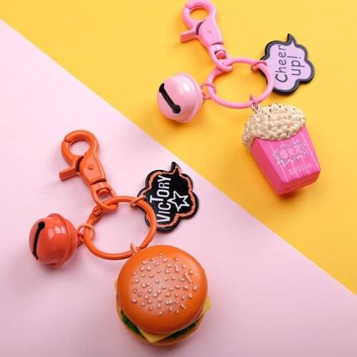 Handmade Simulation Food Keychain Cake Sandwich Keyring simulation French Fries Popcorn Hamburger Keychains Pendant DIY