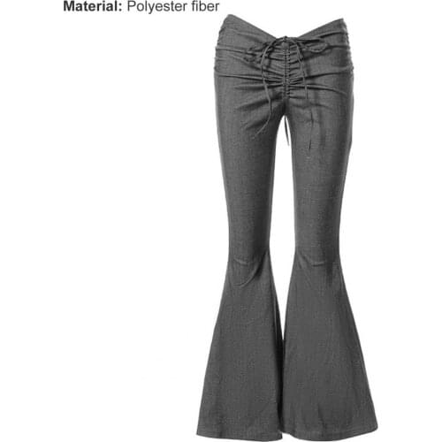 Low Waist Flare Pants Women Drawstring Ruched Long Trousers Low Waist Vintage Elastic Casual Streetwear Fashion Bandage Bottoms