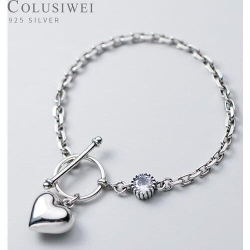 Colusiwei Vintage 925 Sterling Silver Sparkling CZ Love Hearts Round Chain Charm Bracelet Bangle for Women Original Jewelry
