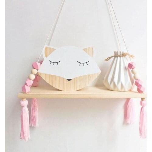 NHBR Wooden Wall shelf Hanging Tassel Children baby Nordic Style Wall Frame
