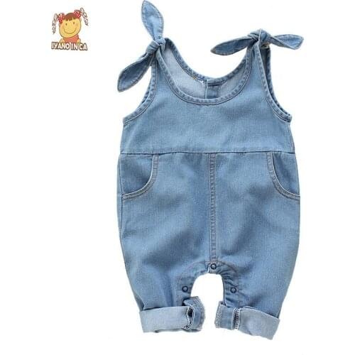 Suspender Denim Pants Children Solid Pattern Sleeveless Pants Overalls Trousers Summer Baby Boys Girls Outfit Clothes 0-6M