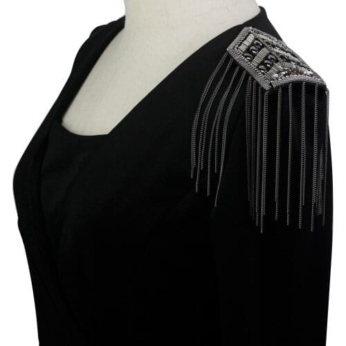 Epaulette Shoulder Brooch Rhinestones Decorative Dance Suit Patches Tassel Link Chain Epaulet Epaulettes